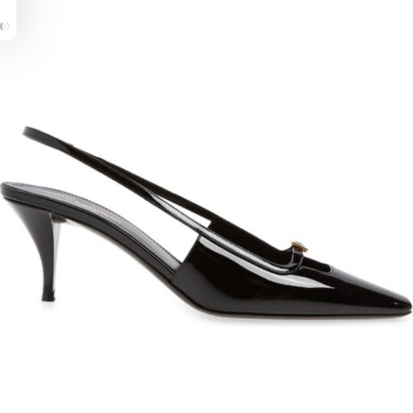 Saint Laurent Blade square toe sling back heels in patent black - Picture 5 of 8